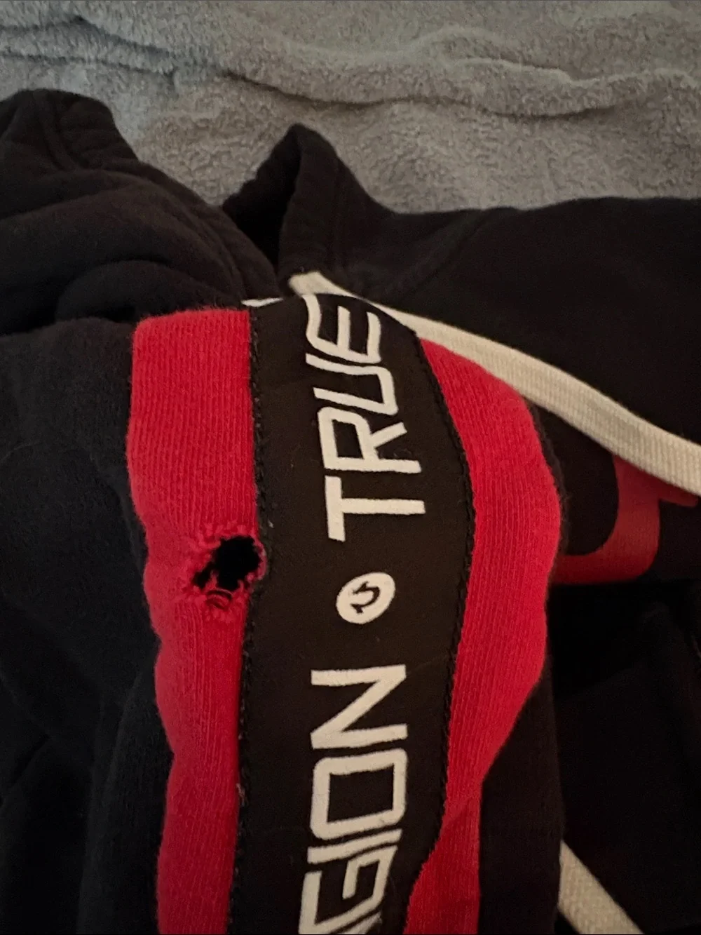 True Religion Hoodie Mens 2XL Black Red Zip Up Jacket Athletic Logo 100% Cotton
